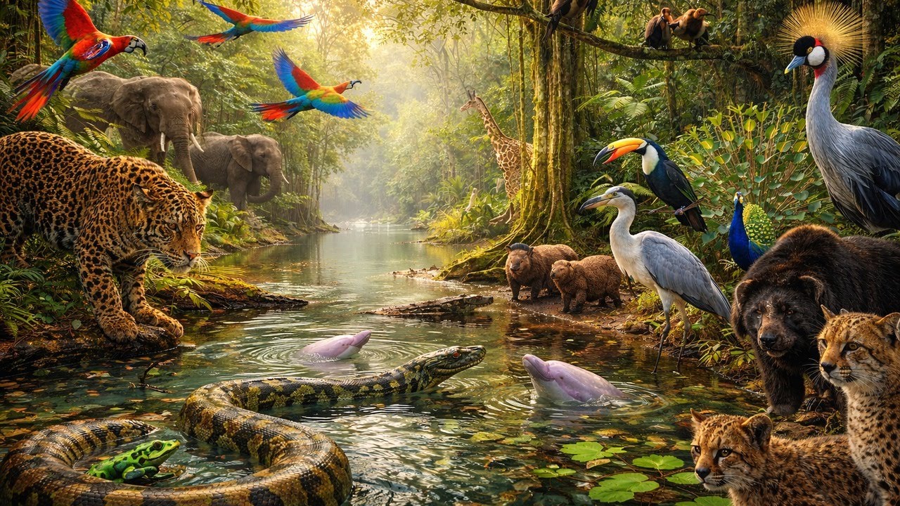 Relaxing Walk in the Amazon Rainforest (No Music): Secret Flooded Grove — Anaconda & Herons | ASMR