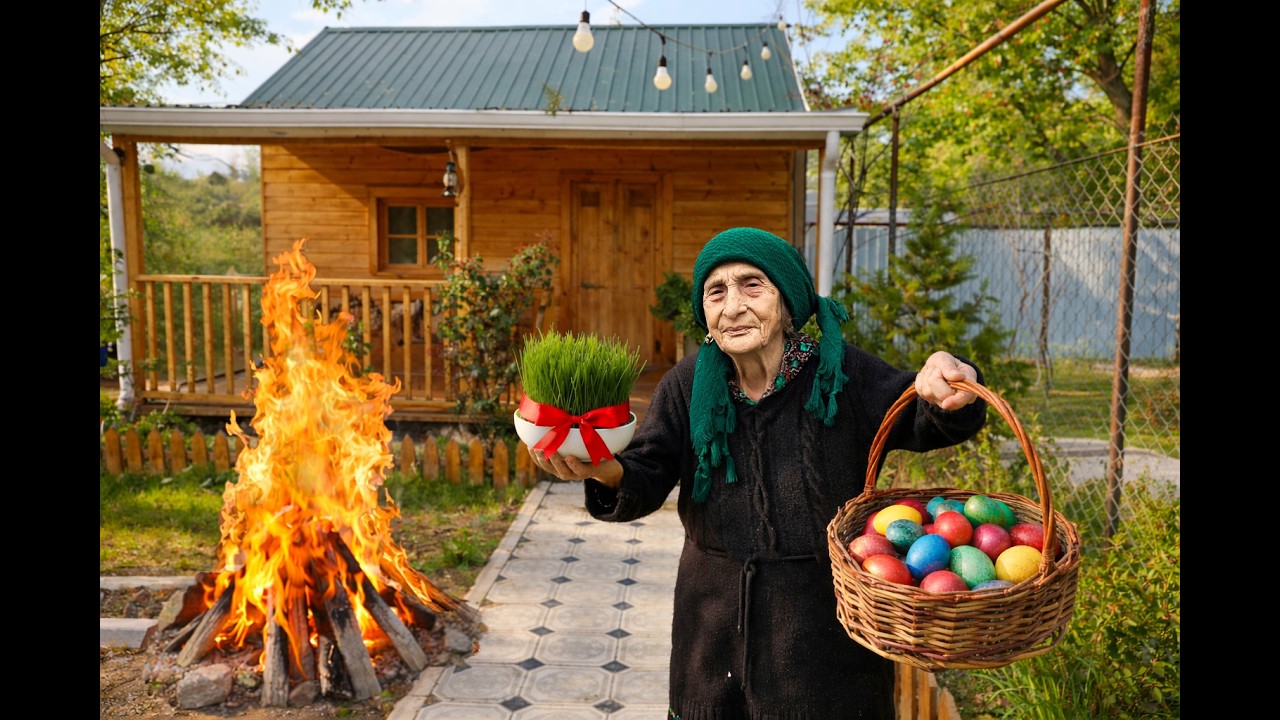 Grandma&rsquo;s Cozy Wooden Cabin Feast! We Dyed Eggs & Lit the Traditional Nowruz Fire! 🔥🥚