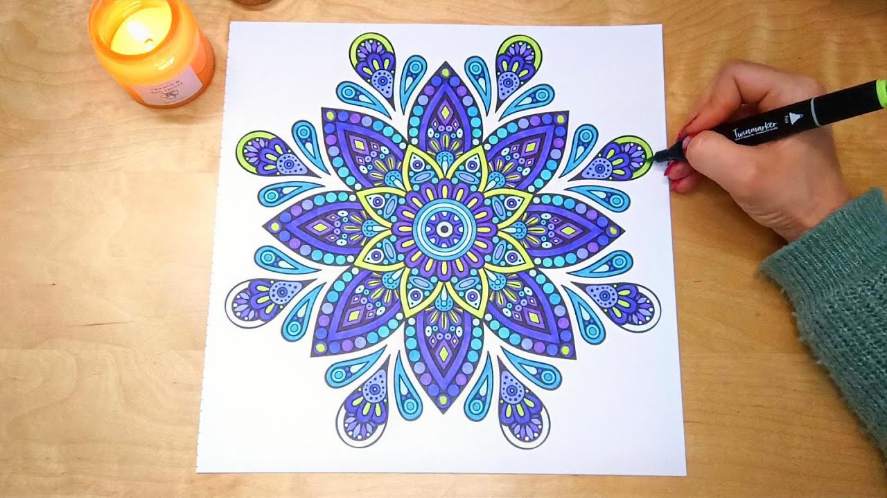 💙 Relaxing Purple & Blue Mandala Coloring | Long Calming Art Video for Deep Relaxation