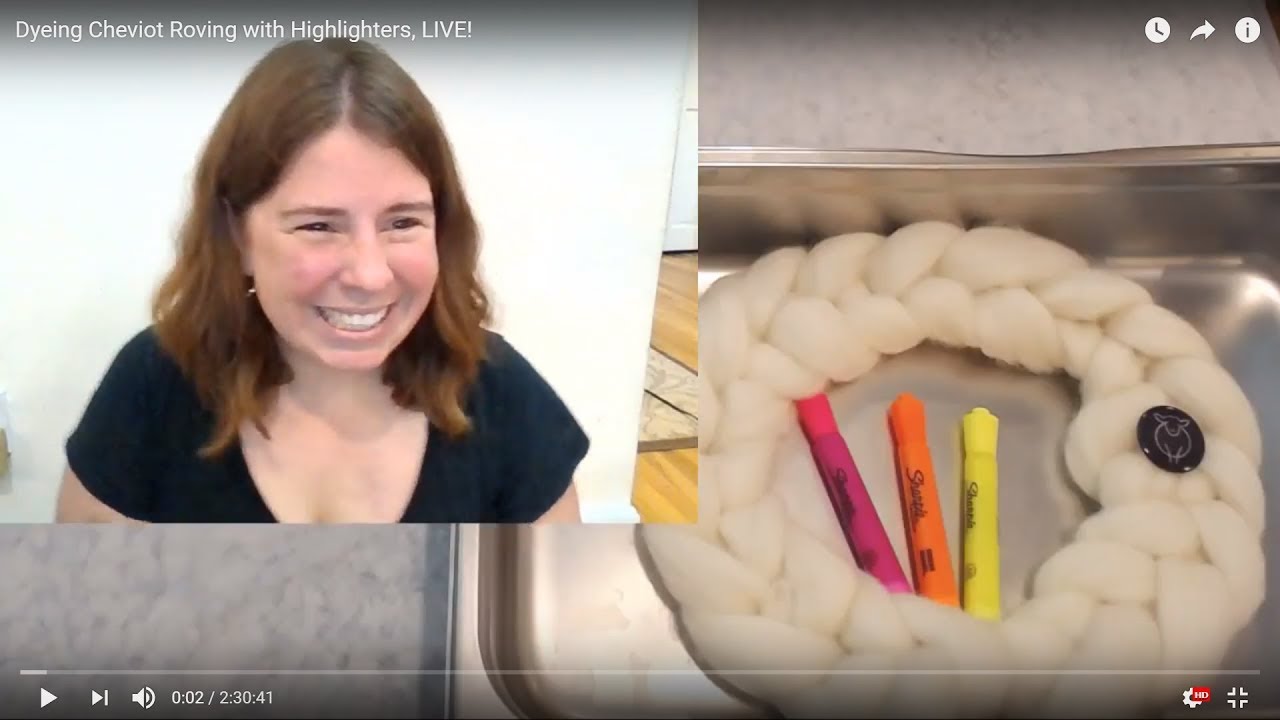 Dyeing Cheviot Roving with Highlighters, LIVE!