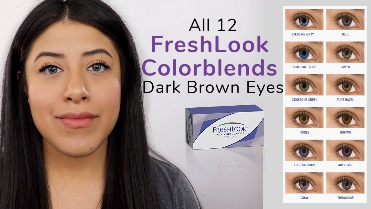 All 12 Freshlook Colorblends Contacts on Dark Brown Eyes - Lens.me PROMO CODE : MIMI