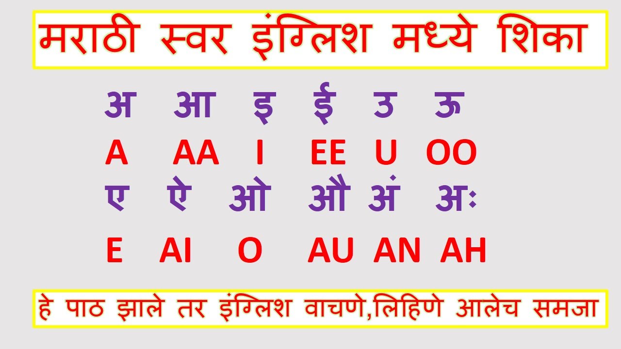 Learn Marathi Swar in English | Marathi Barakhadi In English |मराठी स्वर
