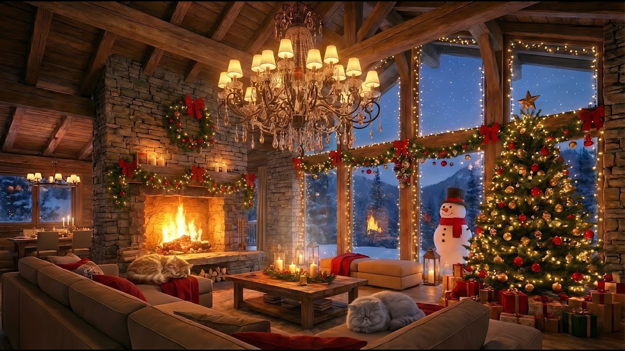Peaceful Christmas Ambience ❄️ Fireplace Crackles & Soft Instrumental Music for Rest