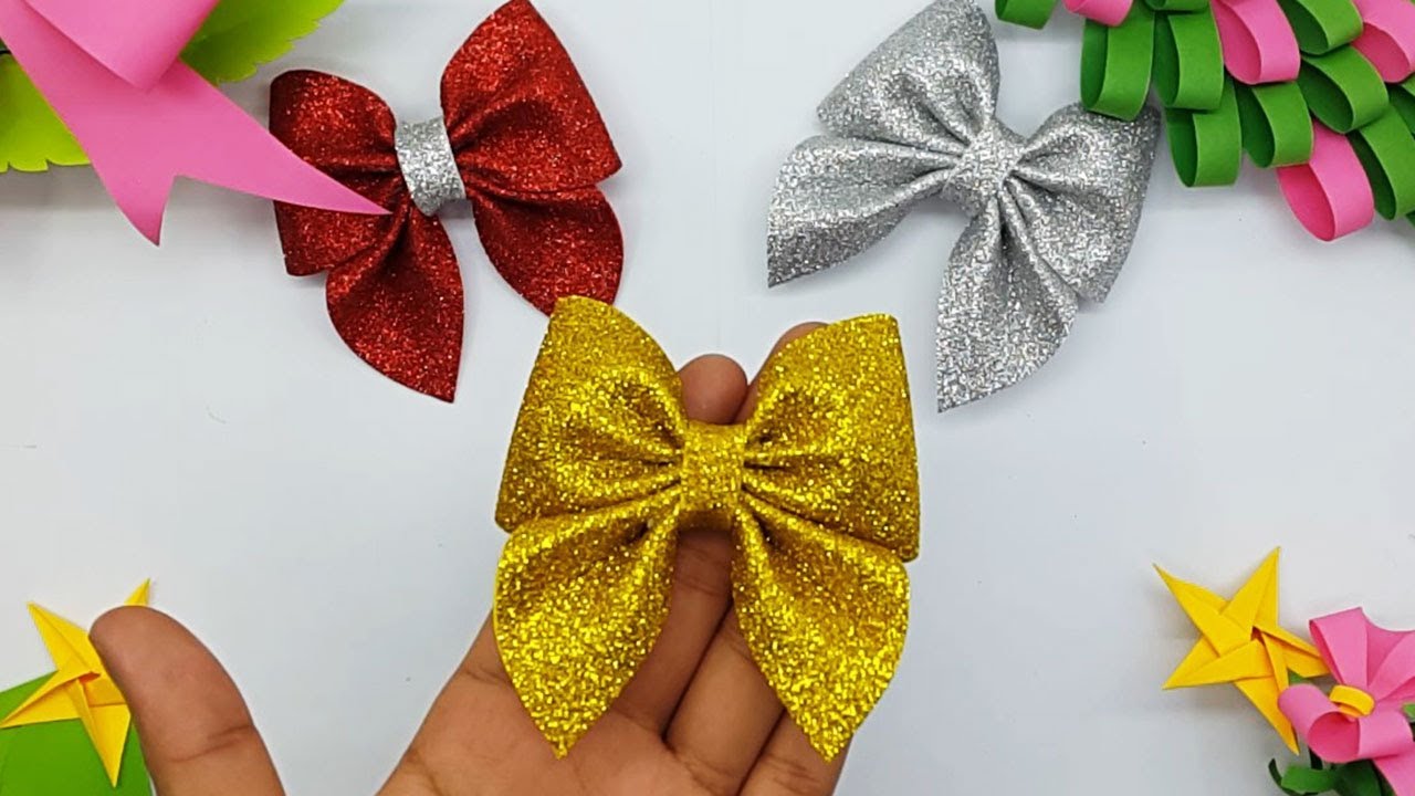 How to Make Simple Easy Bow/ Ribbon | Glitter Foam Bow tutorial