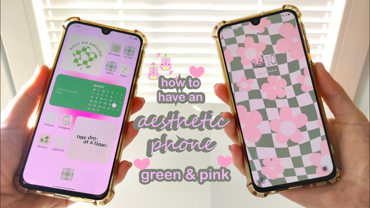 make your phone aesthetic |w links🌸 free theme and wallpapers | customize your phone in pink & green