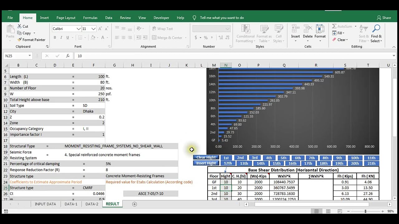 Downloadable Excel Sheet for Calculating Earthquake Load According to BNBC 2020 and ASCE-7-05