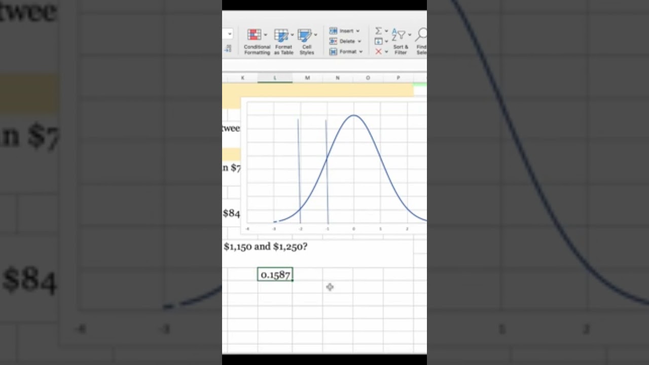 😉↪️Norm.S.Dist, Fnd Probability between two ZValues#exceltutorial #shorts #business#finance #data