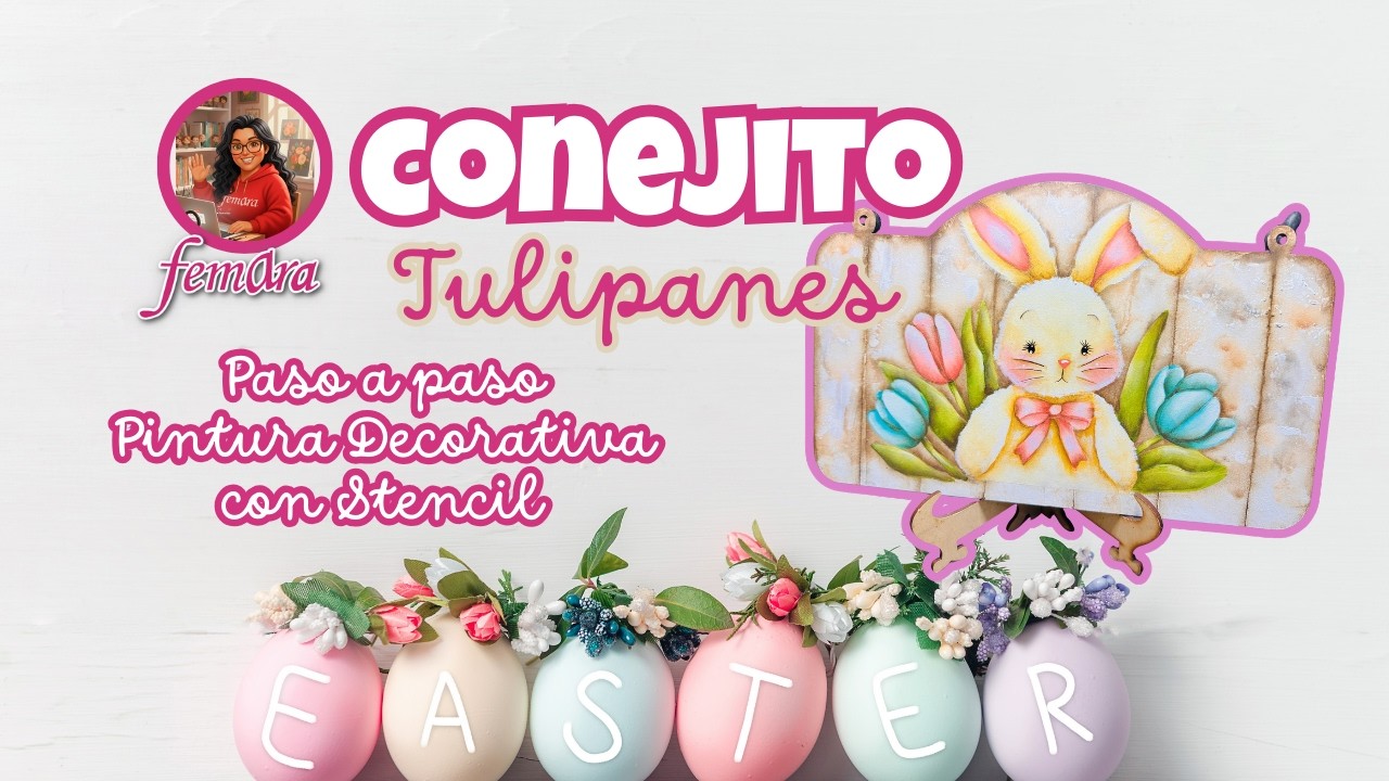 Conejito Tulipanes #pinturaacrilica #stencil #pascua