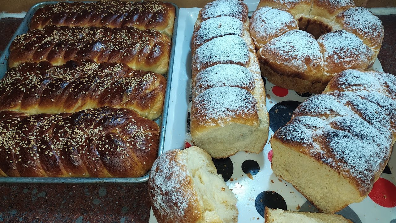 ثلاث انواع بريوش رائع شكلا وذوقا 😍😋 بعجينة واحدة👍 ودائما بالمكون السحري الرائع