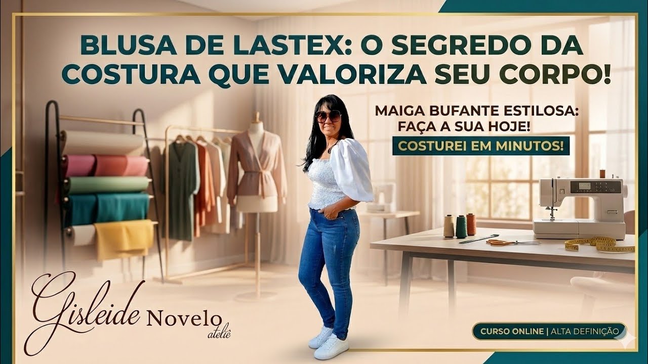 ✅️ DIY Como fazer Blusa de Lastex com Manga Bufante_Costura fácil  para  iniciantes  Gisleide Novelo