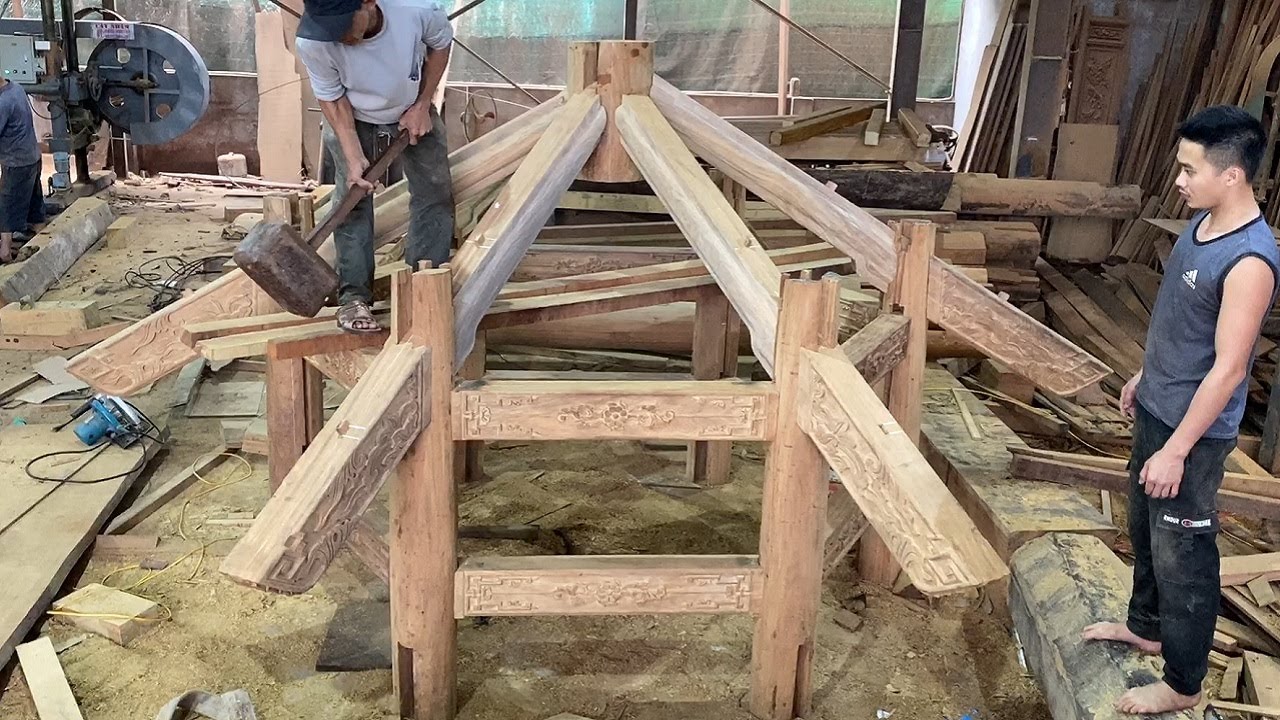 Great Skills For Hardwood Processing Projects // Process Of Build and Assembly Outdoor Relaxing Hut