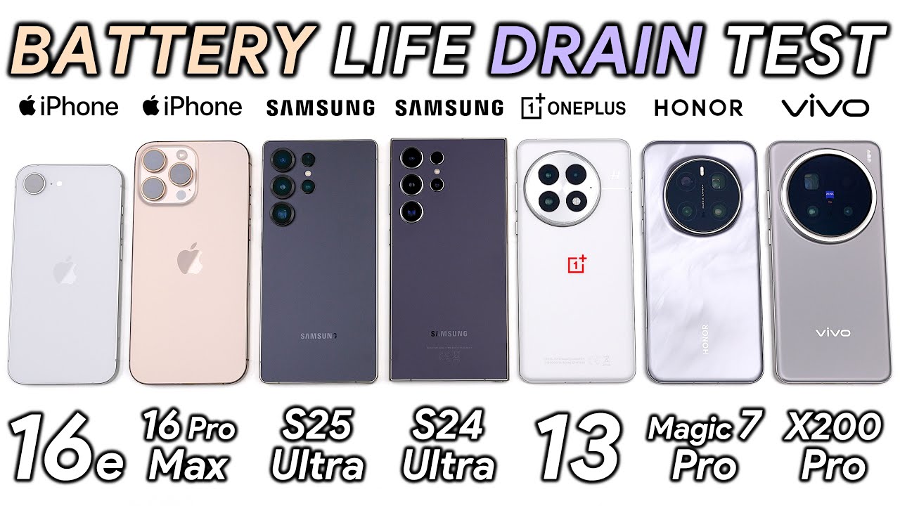 iPhone 16e vs 16 Pro Max vs S25 Ultra vs S24 Ultra / OnePlus / HONOR / Vivo Battery Life DRAIN Test