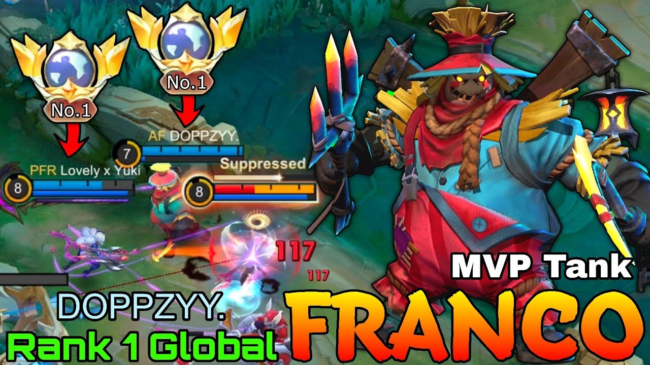 NonStop Gank Franco MVP Gameplay - Top 1 Global Franco by DOPPZYY. - Mobile Legends