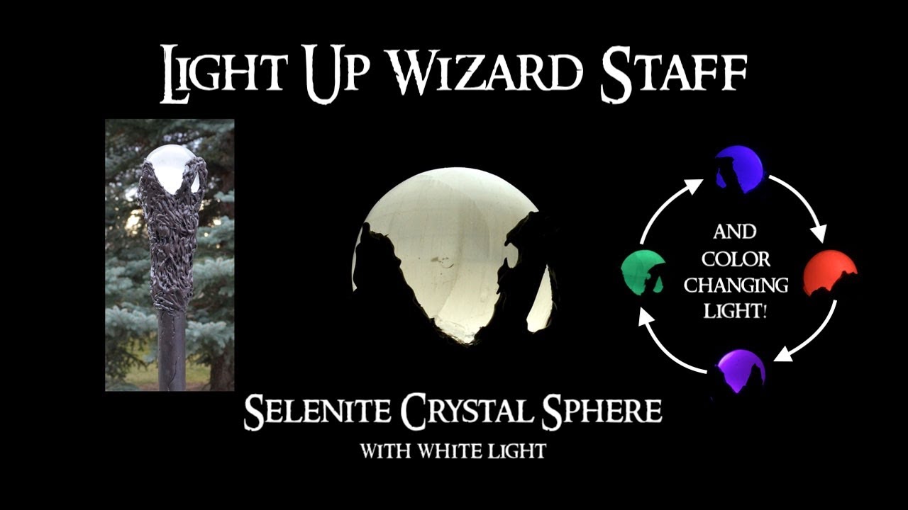 Light Up Crystal Selenite Sphere Wizard Staff with RGB 12/10/25