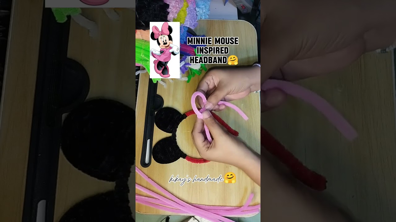 Minnie Mouse Headband easy tutorial using chenille pipe🖤🩷❤️