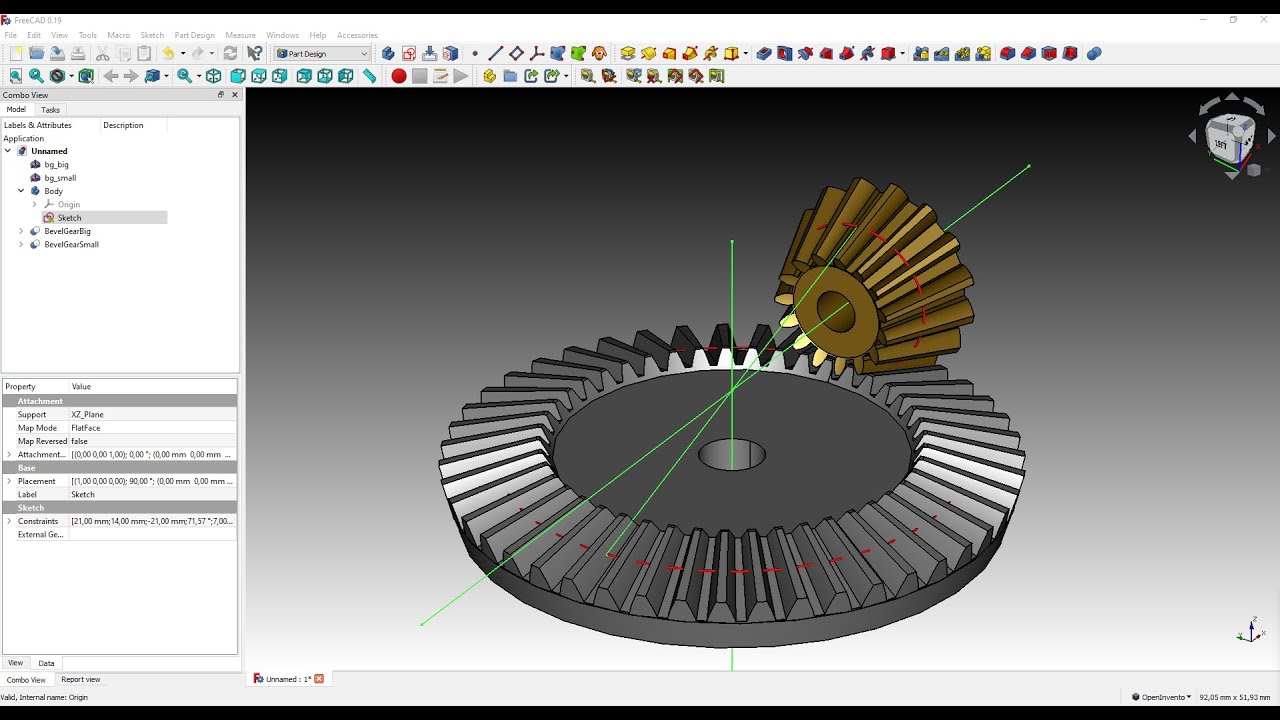 How to find the pitch angles of a pair of bevel gears easily (FreeCAD 0.19).