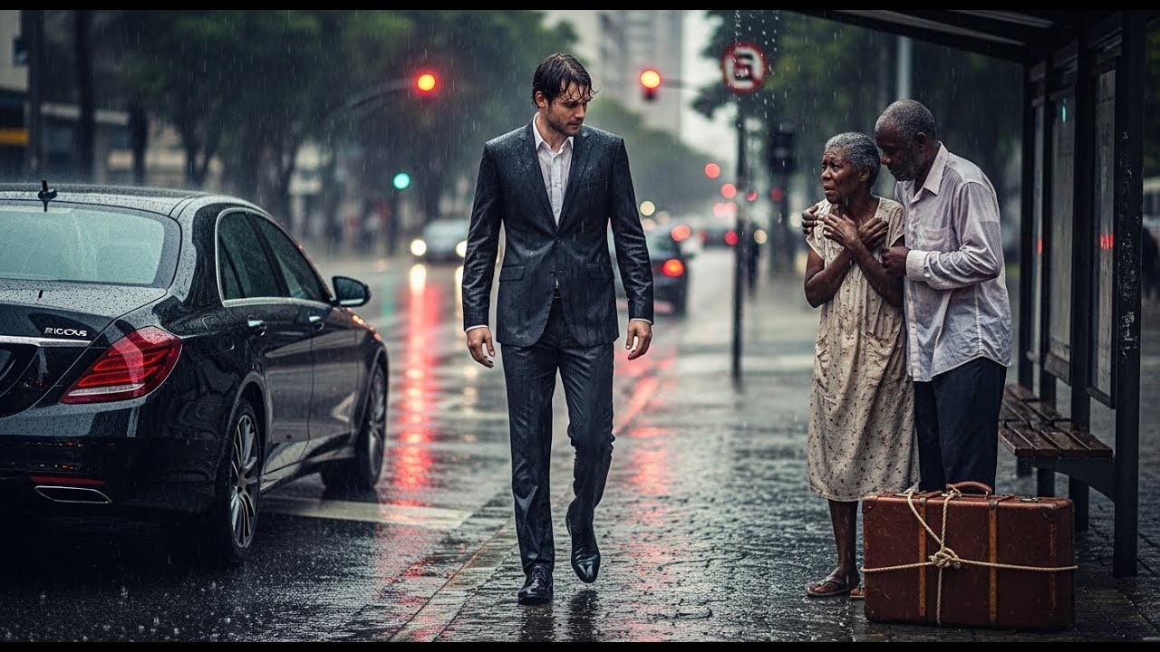 FILHO DO MILIONÁRIO VÊ CASAL DE IDOSOS NEGROS NA CHUVA... MAS AO ABRIR A MALA DESCOBRE ALGO QUE...