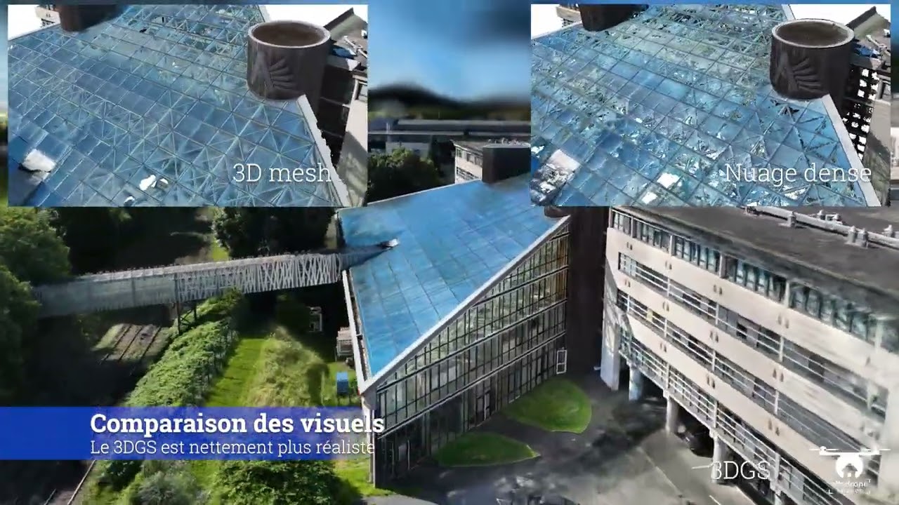 Photogrammétrie vs Gaussian Splatting (3DGS) – Comparaison de rendus 3D de bâtiment