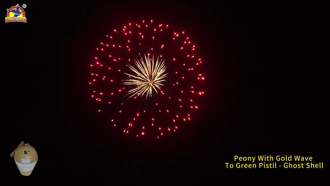 5inch Peony With Gold Wave To Green Pistil - Ghost Shell #DisplayShells #fireworkstesting