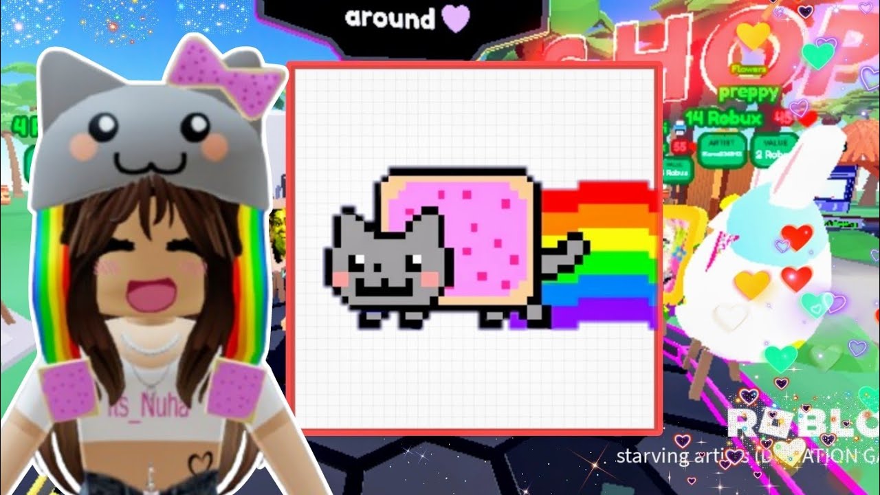 How to Draw Nyan Cat 🐱🌈 Cat on Starving Artist *Pixel Art Tutorial*