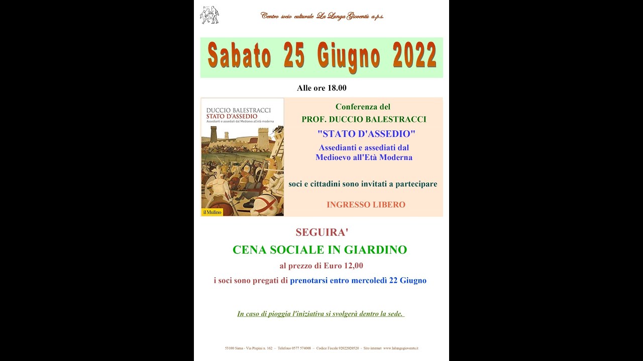 Conferenza del Prof. Duccio Balestracci 25 Giugno 2022