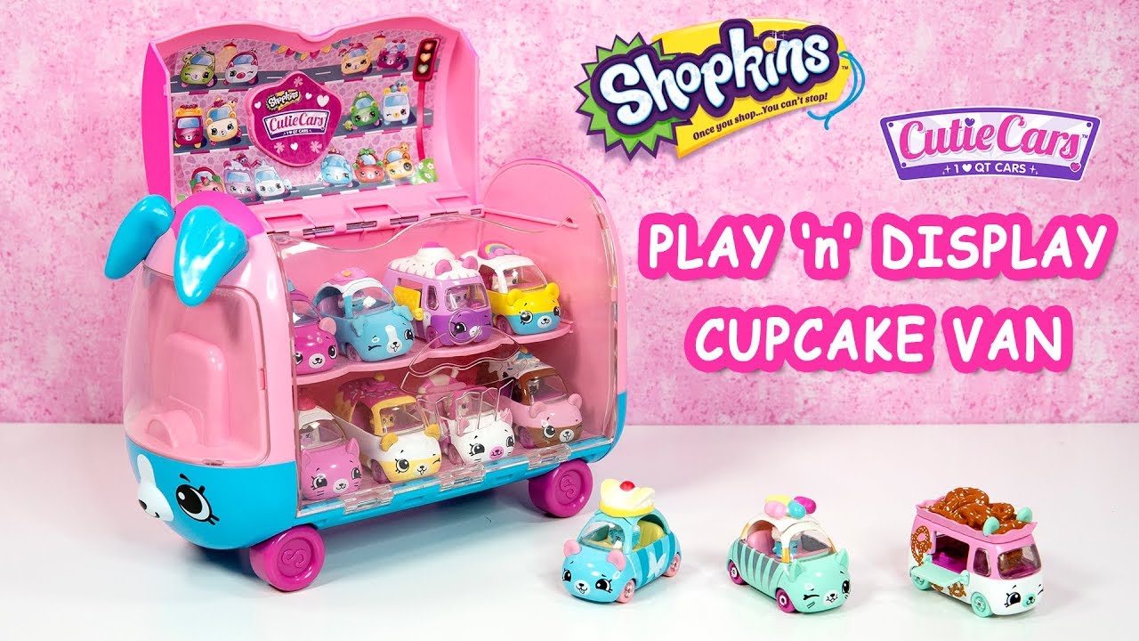 Shopkins Play N Display Cupcake Van with Season 3 Cutie Cars Pretzel Express and Fairycake Racer