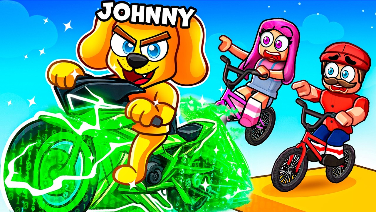 Джонни превратился в собаку в Roblox Bike Obby!