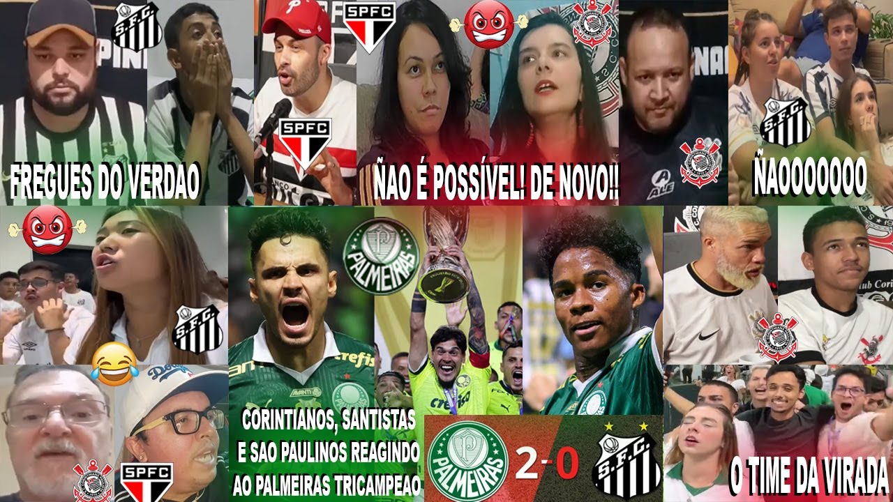 CORINTIANOS SANTISTAS E SÃO PAULINOS AO PALMEIRAS TRICAMPEÃO 2X0 SANTOS COM GOLS DO VEIGA E MORENO