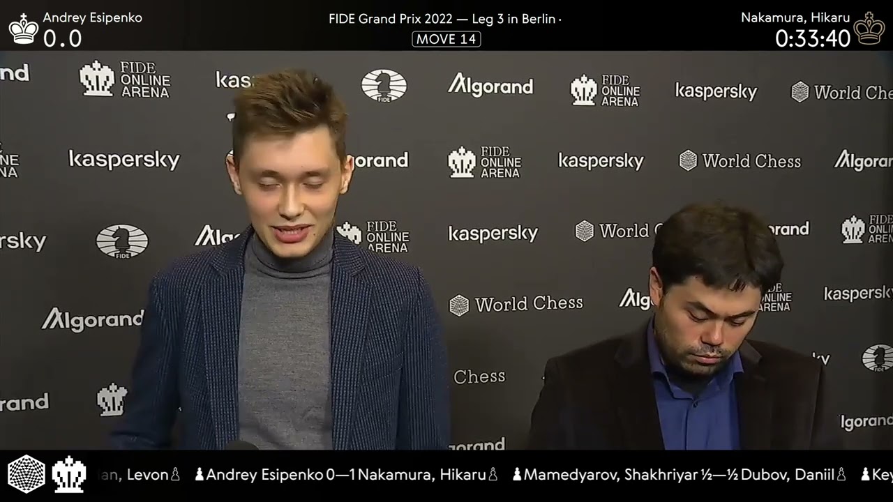 Hikaru Nakamura and Andrey Esipenko after R6 of the FIDE Grand Prix 2022 in Berlin | Interview