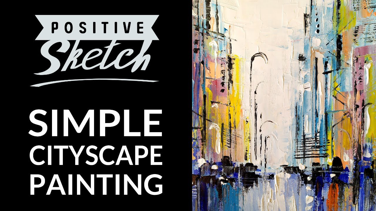 Acrylic painting tutorial / Abstract cityscape painting / White city / How to draw / Easy & quick
