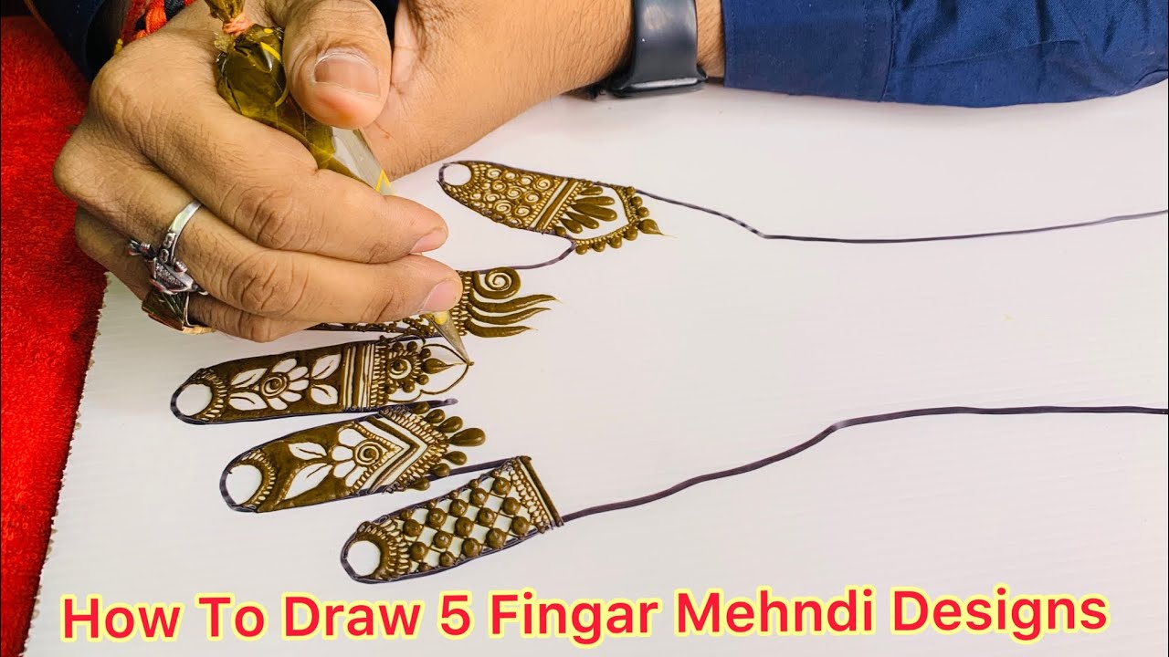 Finger Mehndi Designs । Fingar Mehndi design simple ।  How Draw 5 Different Fingar Henna Designs