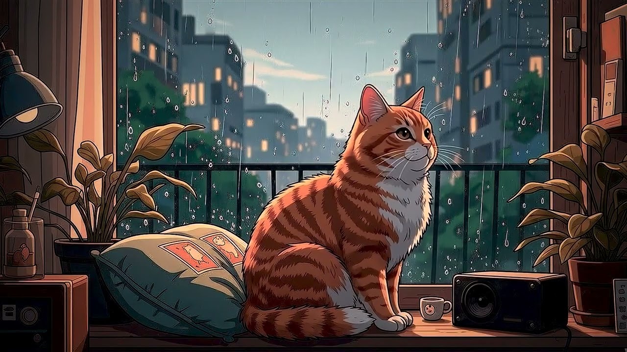 Cozy Rainy Day Lofi 🌧️ 1 Hour Study/Relax Beats | Cat on Windowsill Ambience