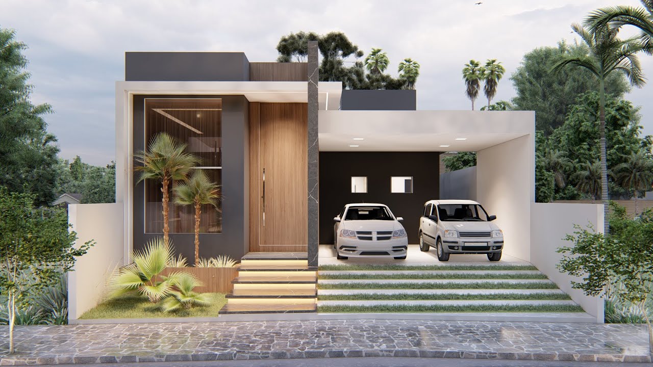 PLANTA 143 -  PLANTA 3D | CASA TÉRREA COM 200 M2 COM FACHADA MODERNA E 03 QUARTOS