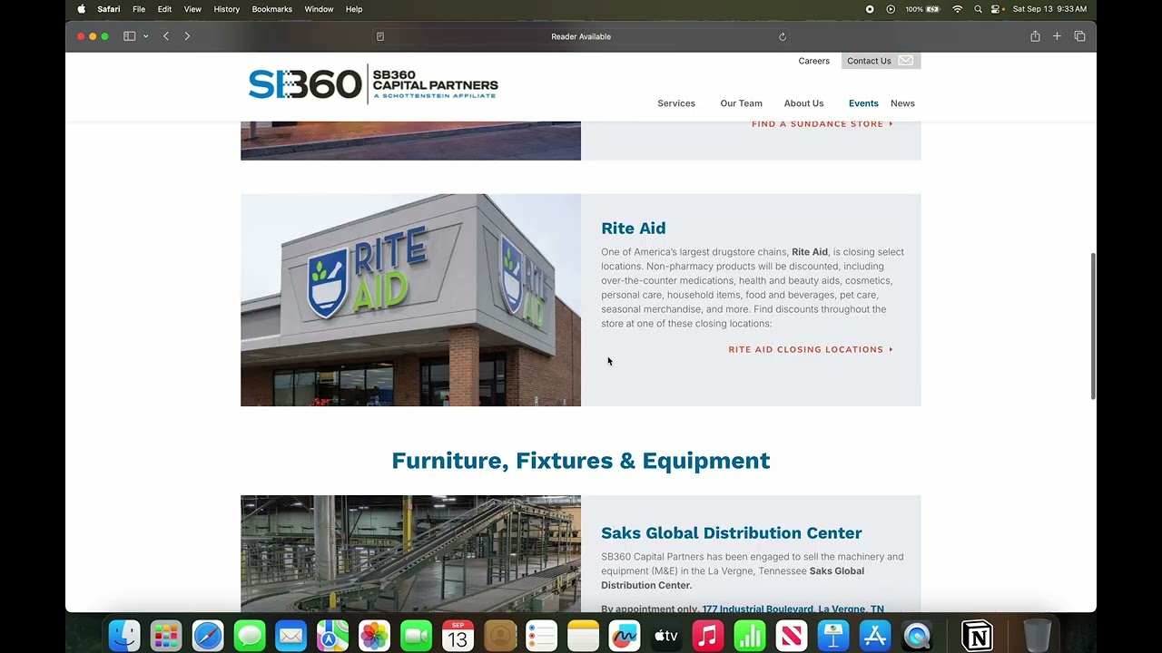 SB360 Capital Partners, LLC Liquidation Sales as of Saturday, September 13th, 2025