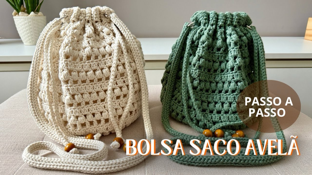 BOLSA SACO EM CROCH&Ecirc; | BOLSA SACO AVEL&Atilde; - Um Projeto Elegante com um Passo a Passo gostoso de fazer!