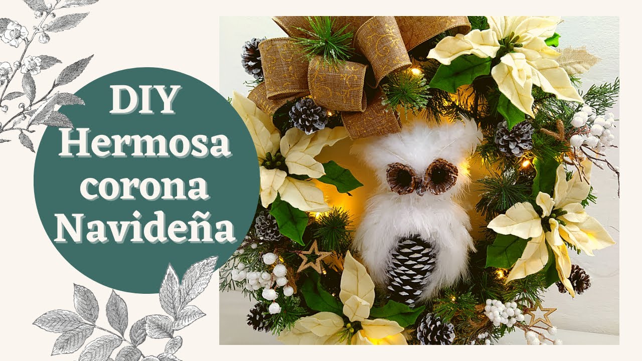 Corona navideña con nochebuenas blancas