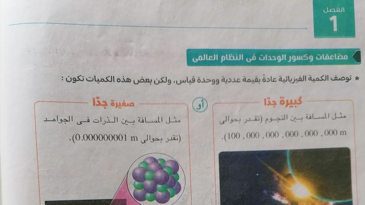الوحدات المعياريه ومضاعفات وكسور الوحدات في النظام العالمي فيزياء أولى ثانوي الترم الاول الفصل ١