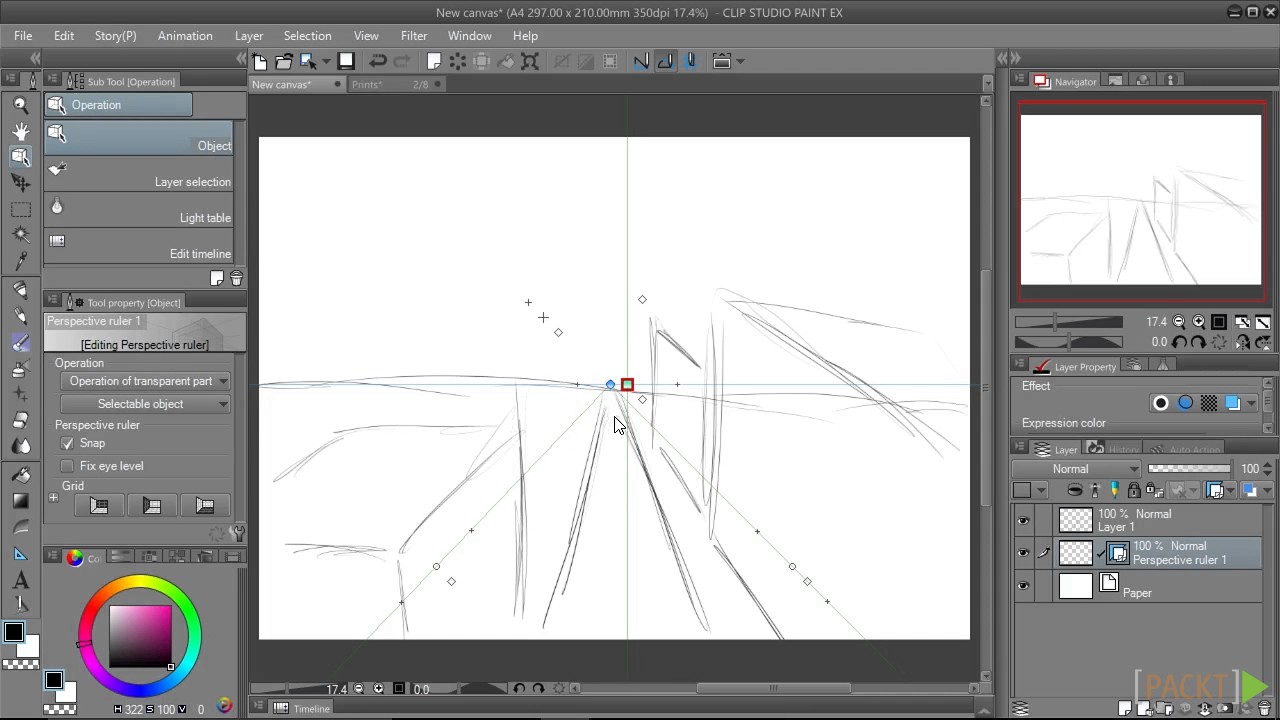 Основы Clip Studio Paint EX: линейка с одной точкой перспективы | packtpub.com