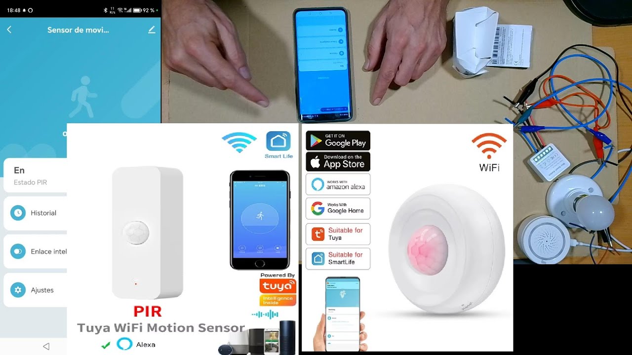 SENSOR PRESENCIA MOVIMIENTO WIFI TUYA SMART LIFE. Comparamos 2 modelos y escenas con luz y sirena.