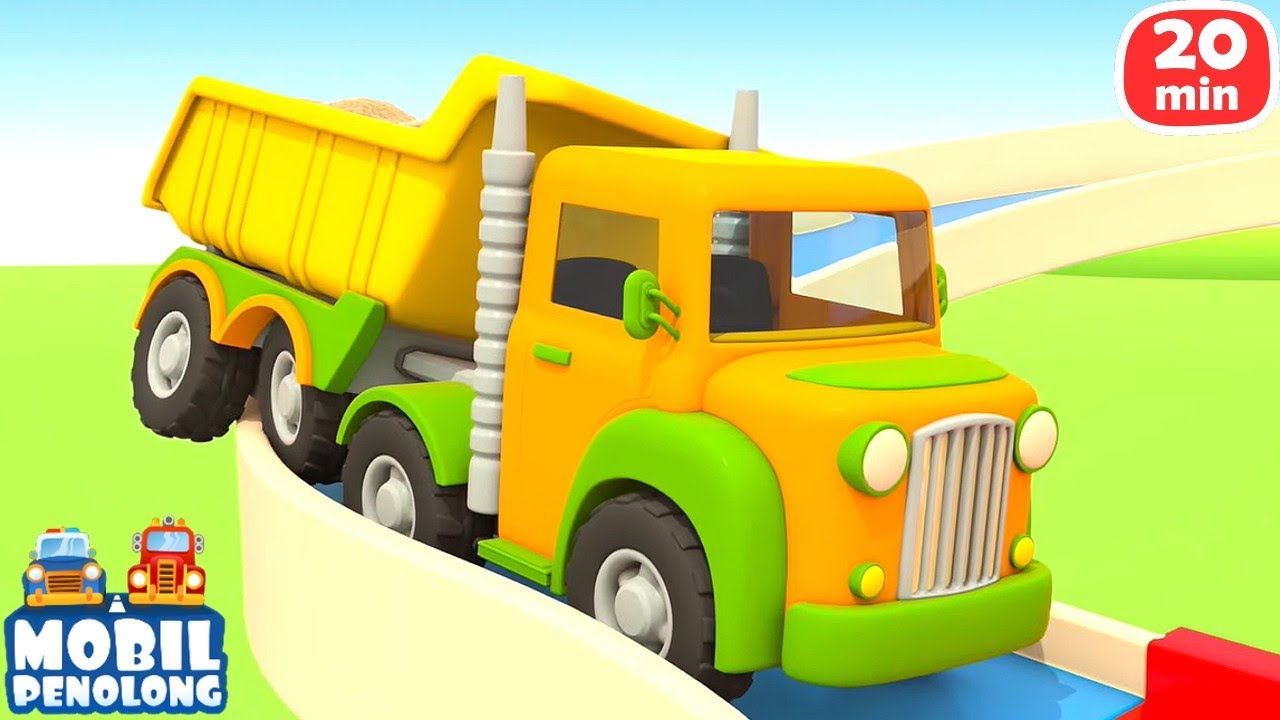 Mobil penolong: truk besar & truk logging | Belajar warna untuk anak bersama truk anak