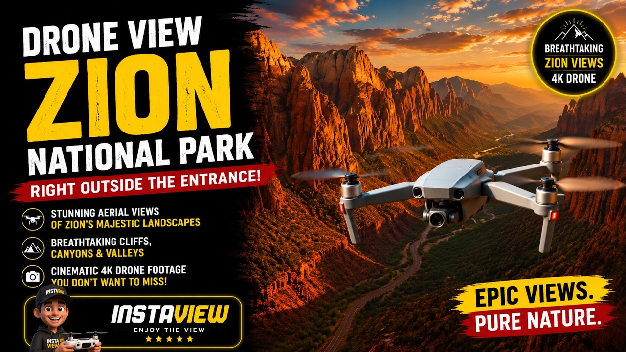 Zions National Park Entrance Drone View