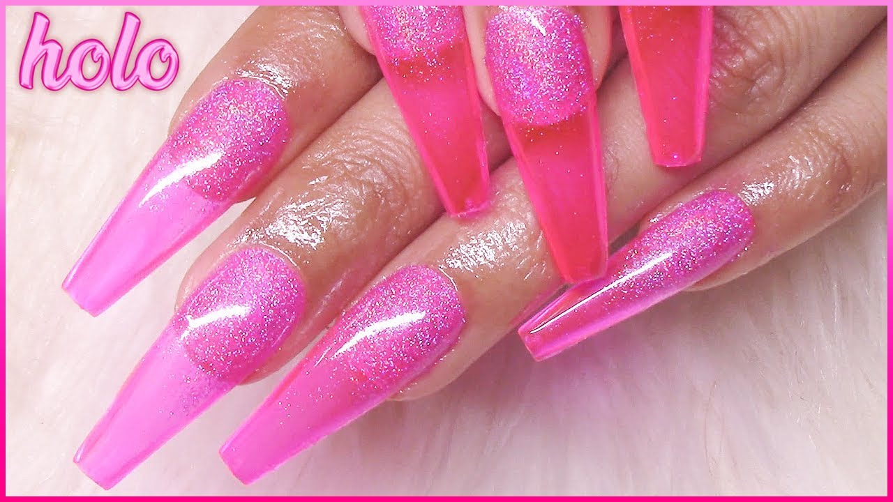 ApresGelX System DUPE! | True Pink Holo Powder? Pink Glass Coffin Gel Set