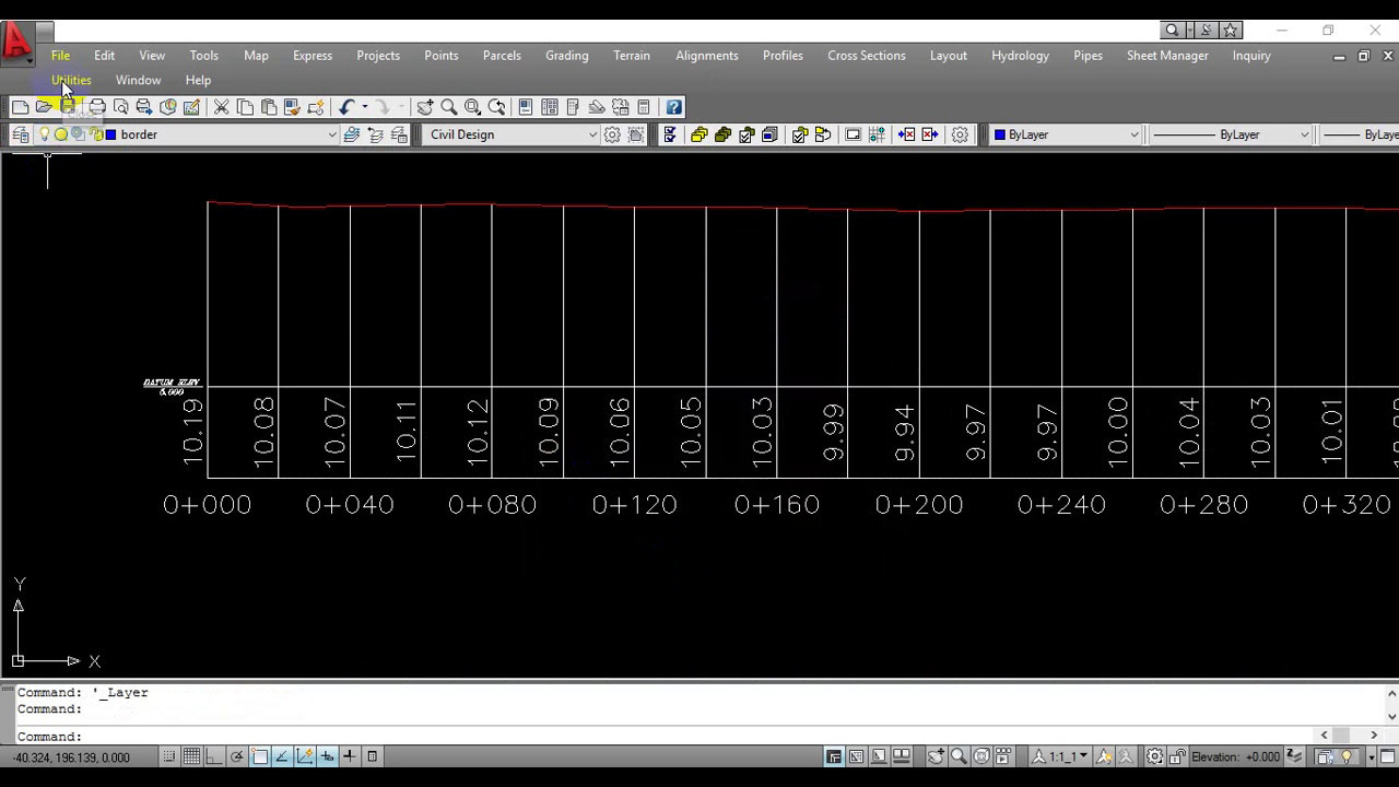 AutoCAD land finding profile of the road