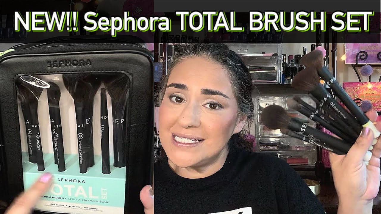 NEW SEPHORA COLLECTION MAKEUP BRUSHES!! The Total Brush Set 🖤🤍🖤 FULL DEMO & REVIEW spoiler: so good!