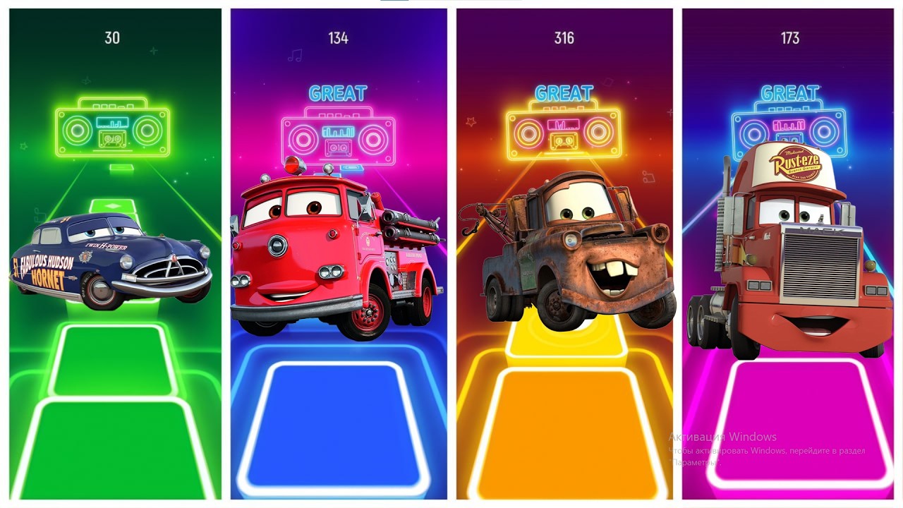 Doc Hudson vs Mater vs Mack   Tiles Hop Battle!