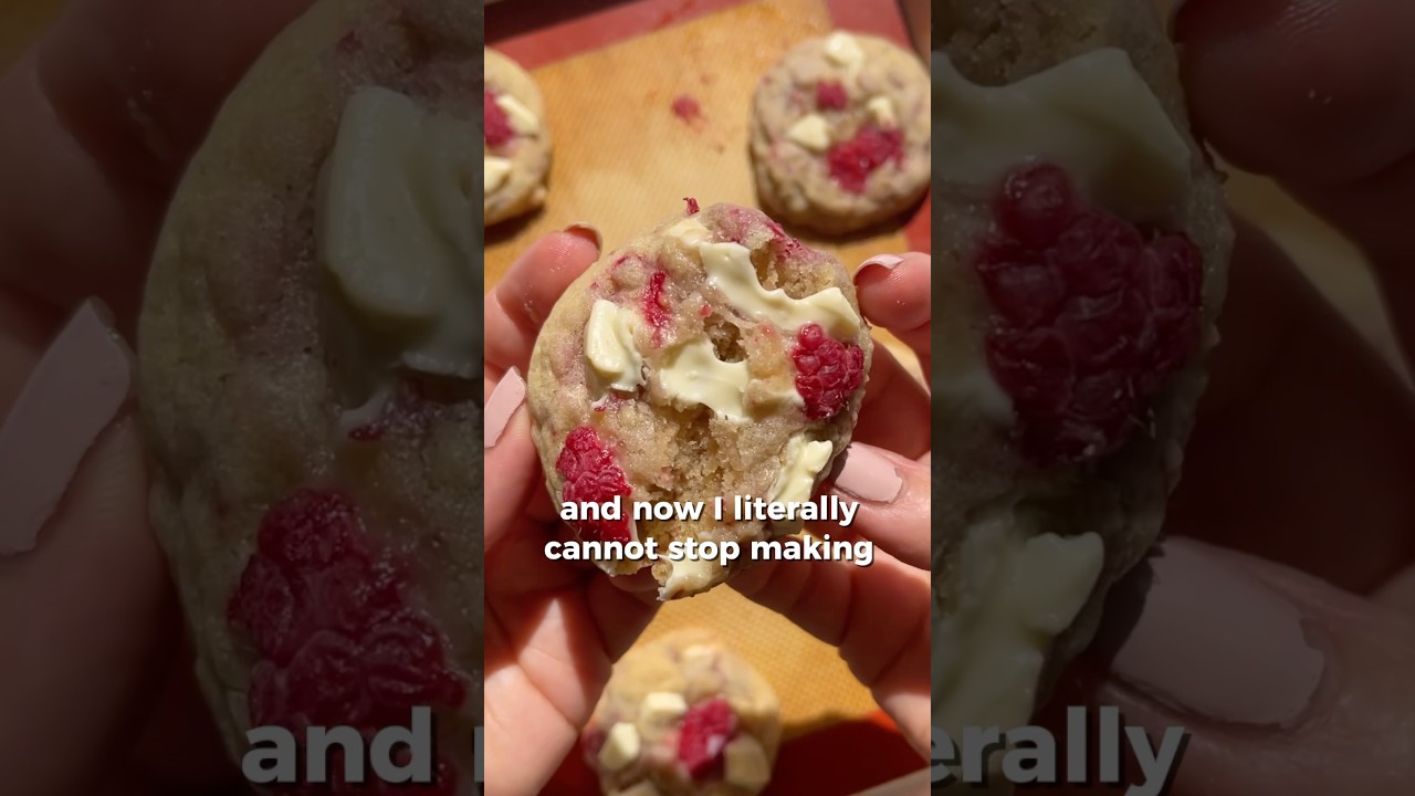 Raspberry white chocolate cookies recipe #recipe #easyrecipe #raspberrycookies