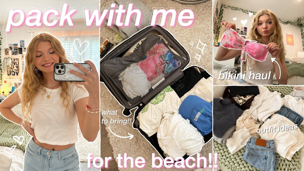 PACK WITH ME FOR THE BEACH! i overpacked. *bikini haul, what to bring, how to pack, outfits & more!!