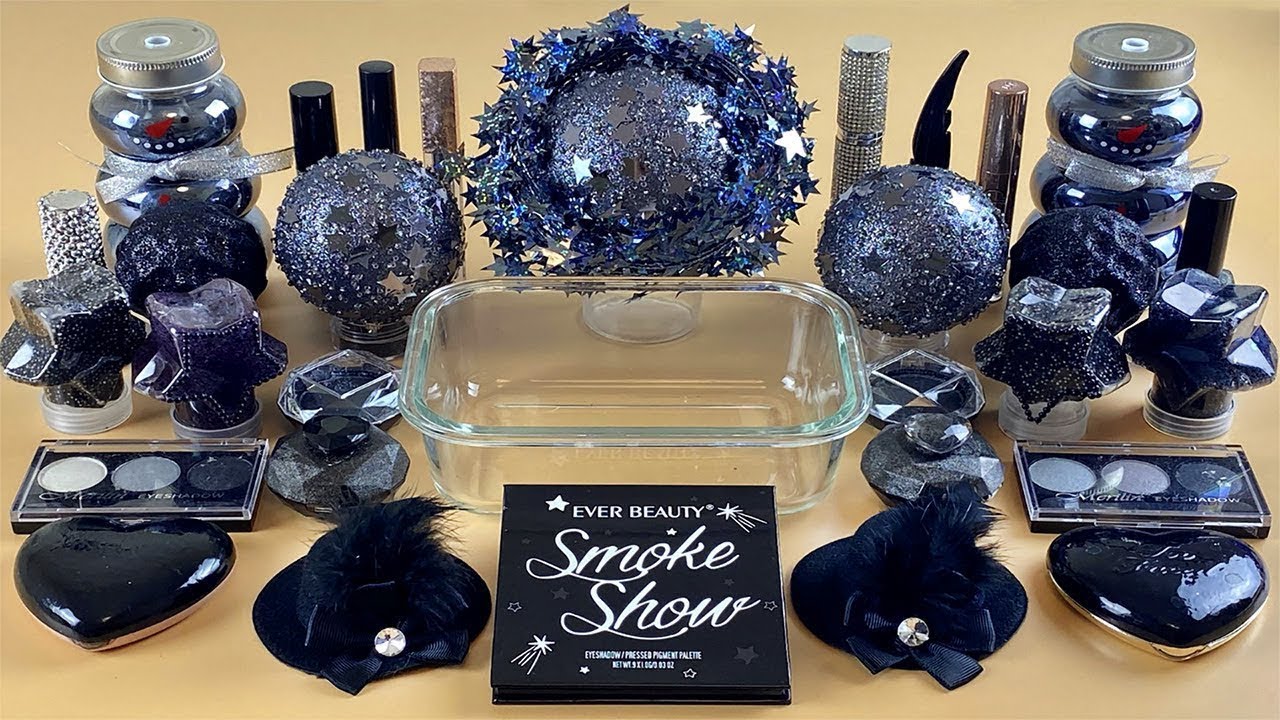 BLACK SLIME Mixing makeup and glitter into Clear Slime Satisfying Slime Videos 1080p