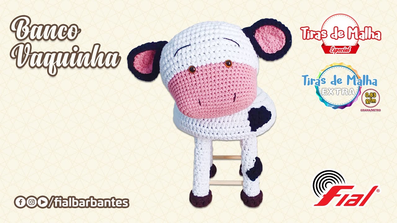 Capa de Banquinho Vaquinha  Banqueta em Crochê para Decorar | Fial Barbantes