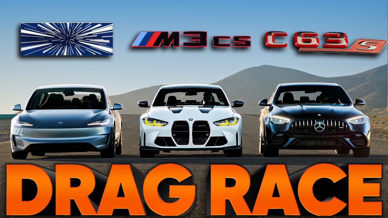 New Tesla Model 3 Performance v BMW M3 CS v AMG C63 S E Perf — Cammisa Ultimate Drag Race Replay